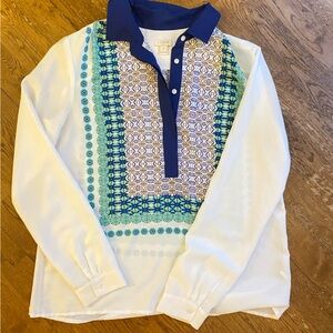 J. Crew White and Blue Blouse